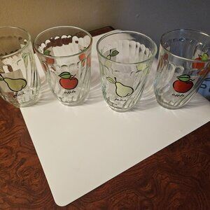 vintage juice glasses  apple and pear motif say apple and pear made in indonesia